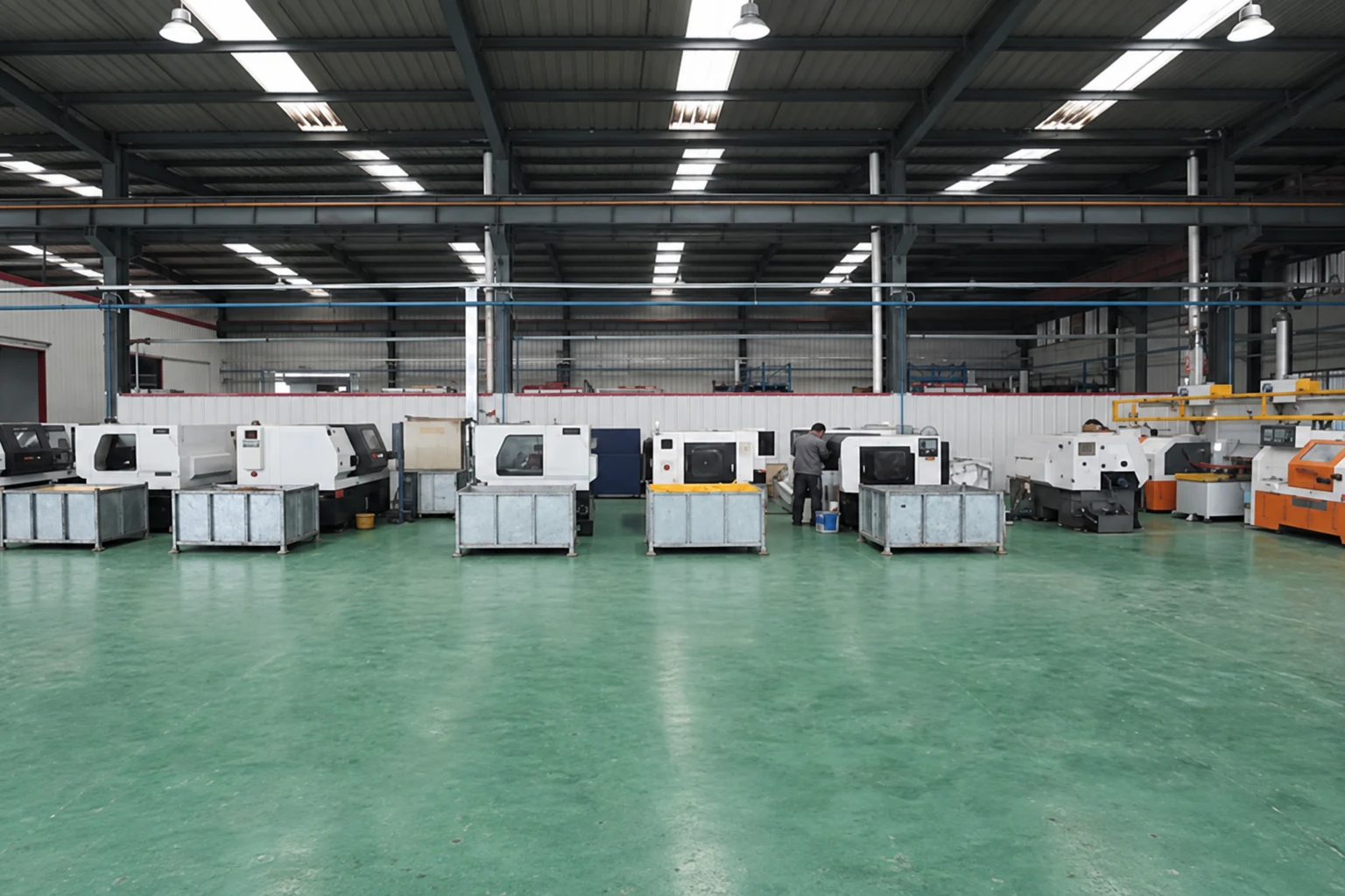 Edited brochure photograph of the polymer partner’s manufacturing workshop.