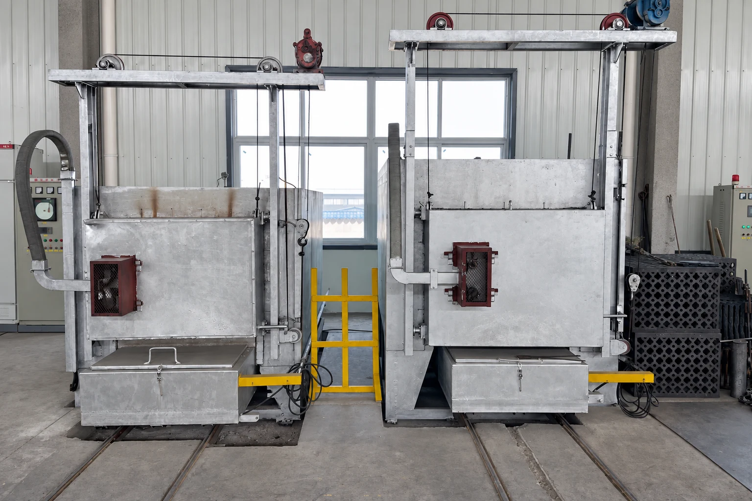Edited brochure photograph of heat-treatment equipment used for forged components.